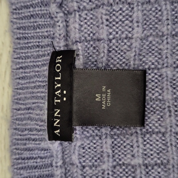 🛍Ann Taylor Womens Medium Orchid Wool Waffle Knit 3/4 Sleeve Pullover Sweater - Picture 4 of 6